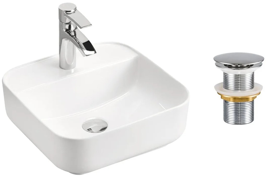 Súprava keramického umývadla na dosku a výpuste Magic 40 cm biela