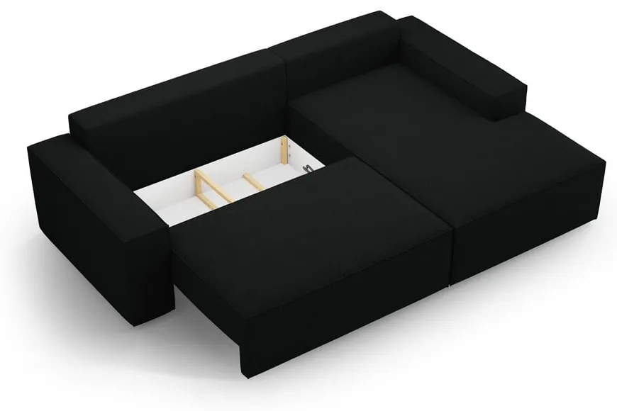 Čierna rozkladacia rohová pohovka z textílie bouclé (pravý roh) Jodie – Micadoni Home
