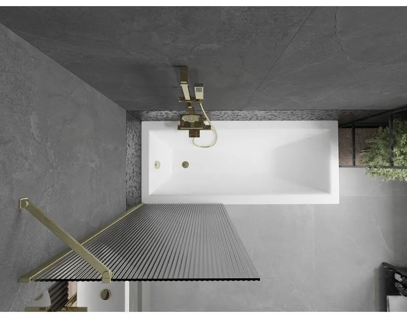Mexen Next, 1-krídlová vaňová zástena 70 x 150 cm, 6mm sklo Ribs, zlatá matná, 895-070-000-00-09-55