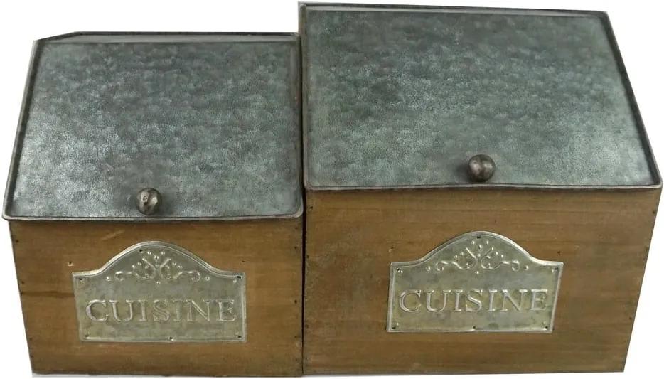 Sada 2 drevených boxov s kovovým vekom Antic Line Cuisine