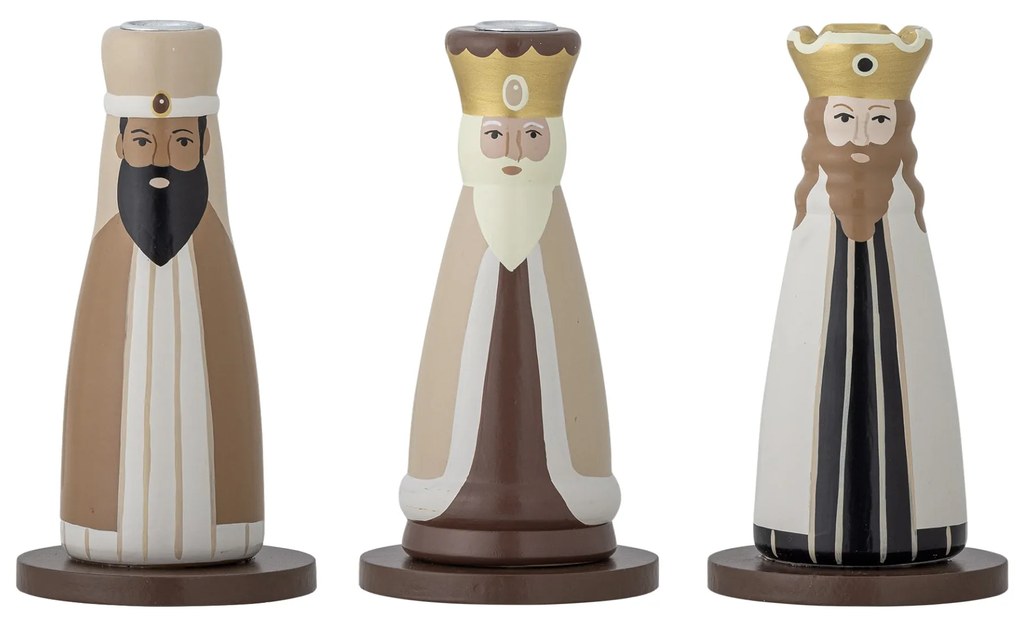 Bloomingville Drevený vianočný svietnik Betiel – set 3 ks