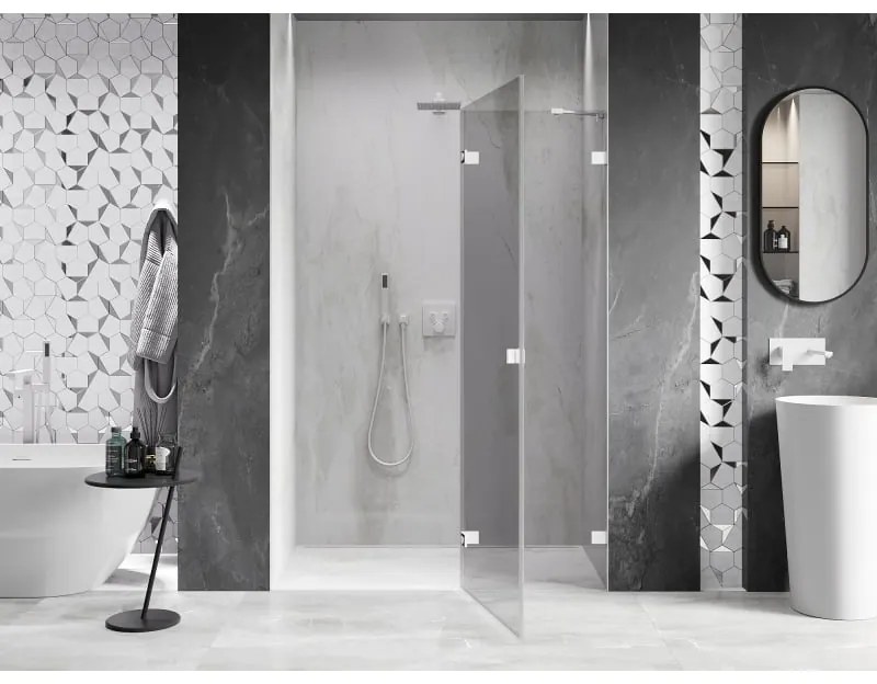 Mexen, Mexen Lunar pravé otočné sprchové dvere 135 cm, transparentné, biele - 834-135-000-20-00-P