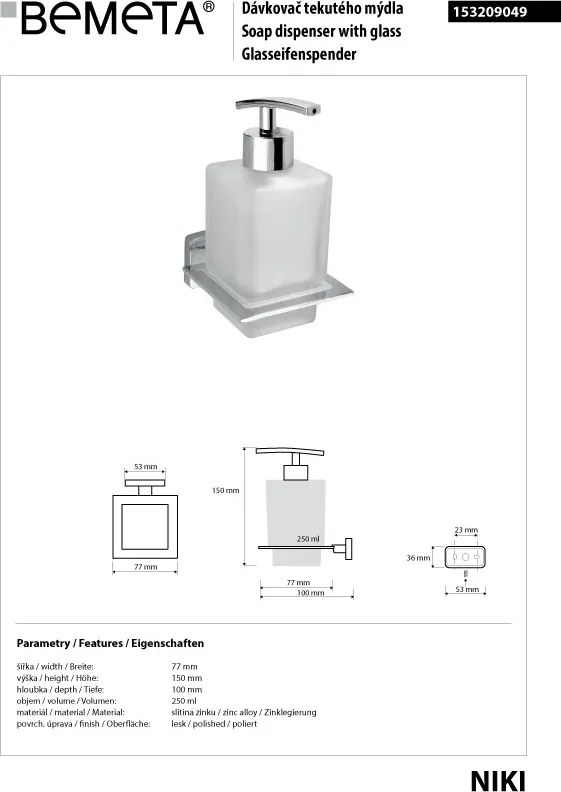 Bemeta Design NIKI: Dávkovač mydla, 250 ml - 153209049