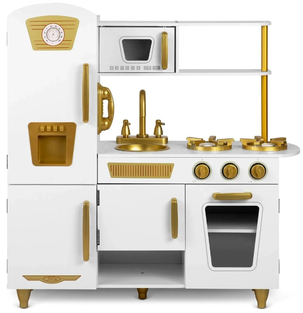 Detská drevená kuchynka s chladničkou | bielo zlatá