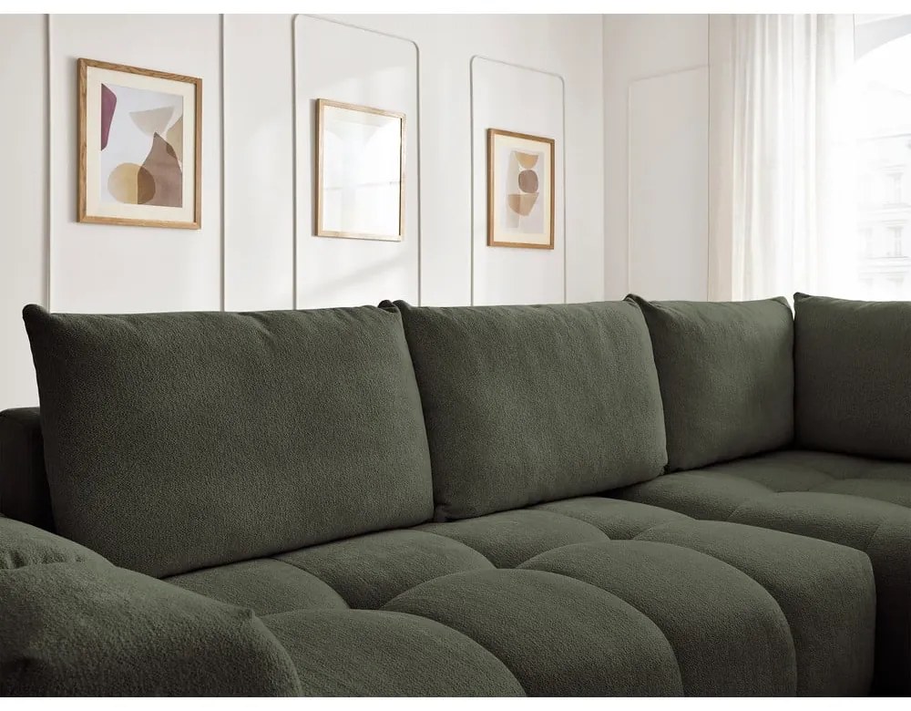 Zelená ženilková rozkladacia/s úložným priestorom rohová pohovka (pravý roh/do L) Everest – Bobochic Paris