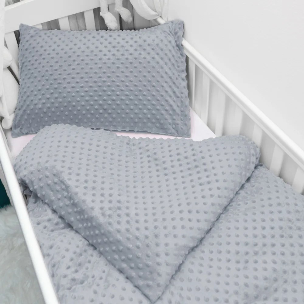 Biante Detské posteľné obliečky do postieľky Minky 3D bodky MKP-050 Striebornosivé Do postieľky 90x120 a 40x60 cm
