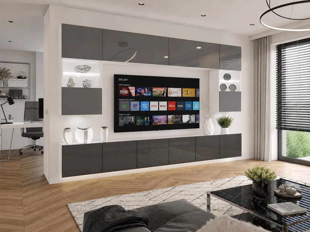 Obývacia stena 300 cm TV/RTV sivý lesk IMP 1/5/W/S/0/0