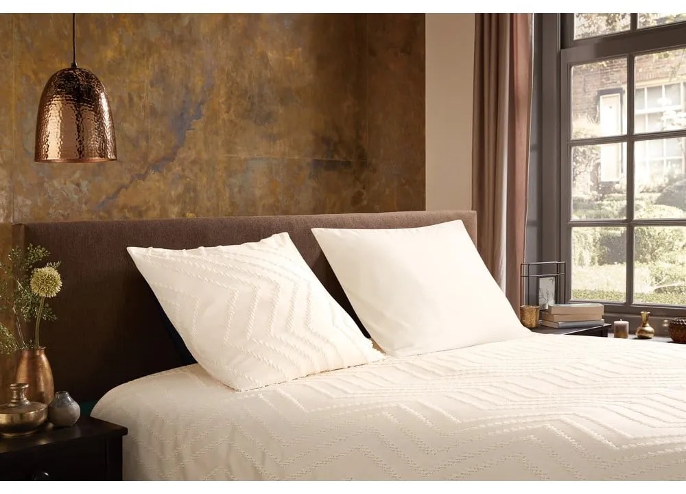 Krémové predĺžené obliečky na jednolôžko z mikrovlákna 140x220 cm Pure Zigzag – Good Morning