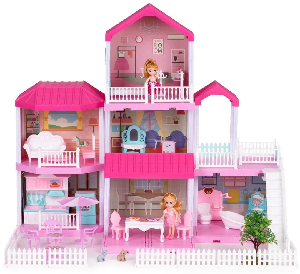 Veľký domček pre bábiky VILLA s nábytkom ružový