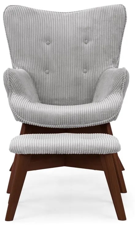 Sivé menčestrové kreslo s podnožkou Niko – Ropez