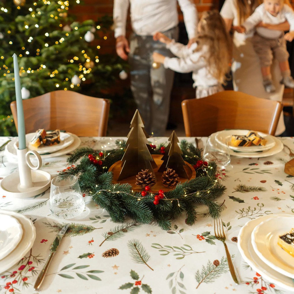 Goldea vianočný hranatý teflónový obrus - zimné vetvičky 120 x 140 cm