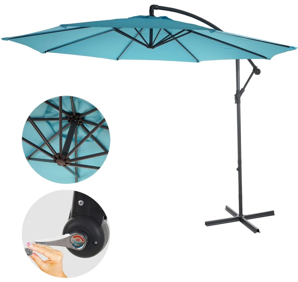 Slnečník Acerra Ø 3m bez stojanu- polyester/oceľ - tyrkysovo-modrá
