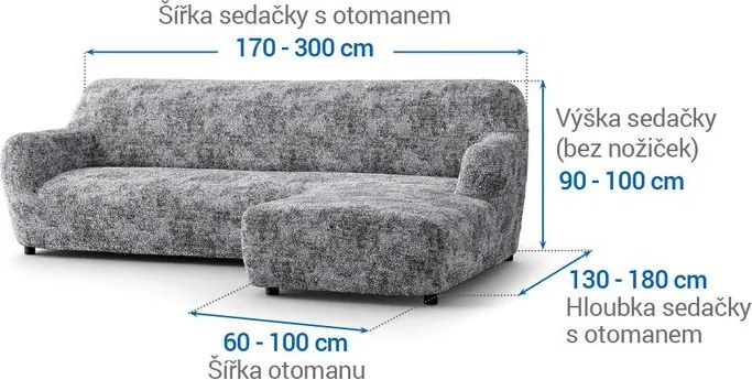 Bielastické poťahy MARMO šedé sedačka s otomanom vpravo (š. 170 - 300 cm)