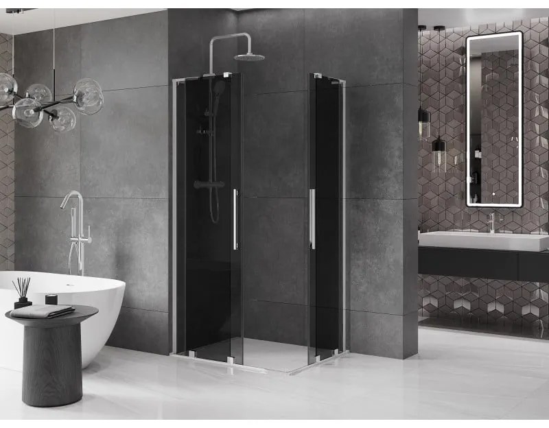 Mexen Velar L Duo, sprchový kút s posuvnými dverami 100 x 90 cm, 8mm šedé sklo, chrómová, 871-100-090-02-43-01