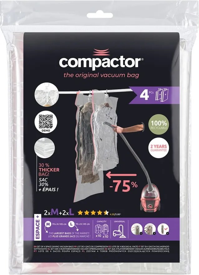 Vákuové vrecia v súprave 4 ks Hanging Vacuum M/L – Compactor