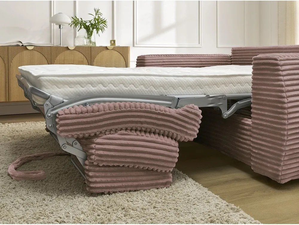 Ružová menčestrová pohovka na každodenné spanie/rozkladacia 220 cm Hugo – Bobochic Paris