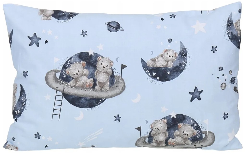 Detské bavlnené obliečky do postieľky 135x100 cm BABYMAM PREMIUM - Medvedíci vo vesmíre - modré