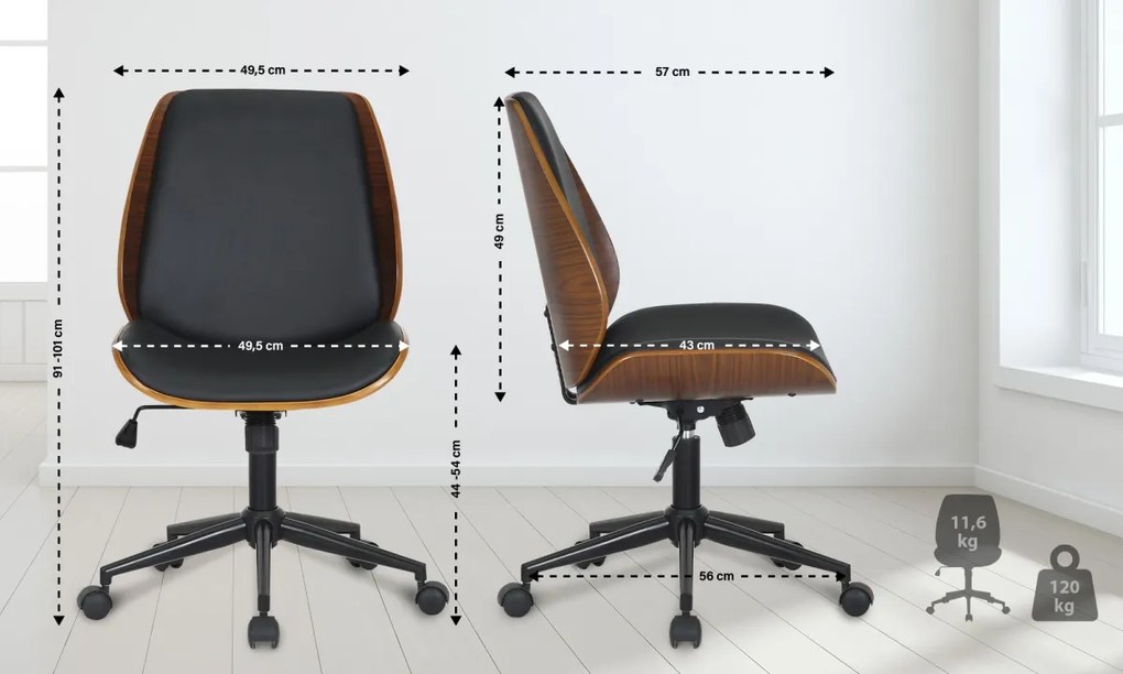 Design-Shop Kancelárska stolička Mitch - koženka, drevo, podnož čierna - Čierna