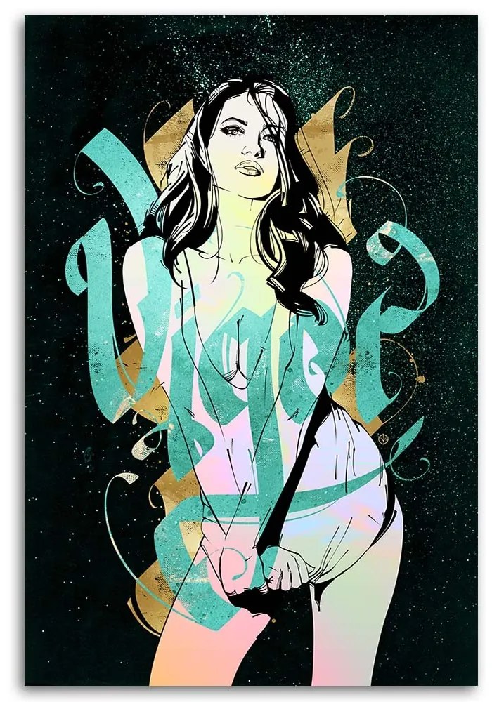 Gario Obraz na plátne Kresba ženy a tyrkysový nápis - Nikita Abakumov Rozmery: 40 x 60 cm