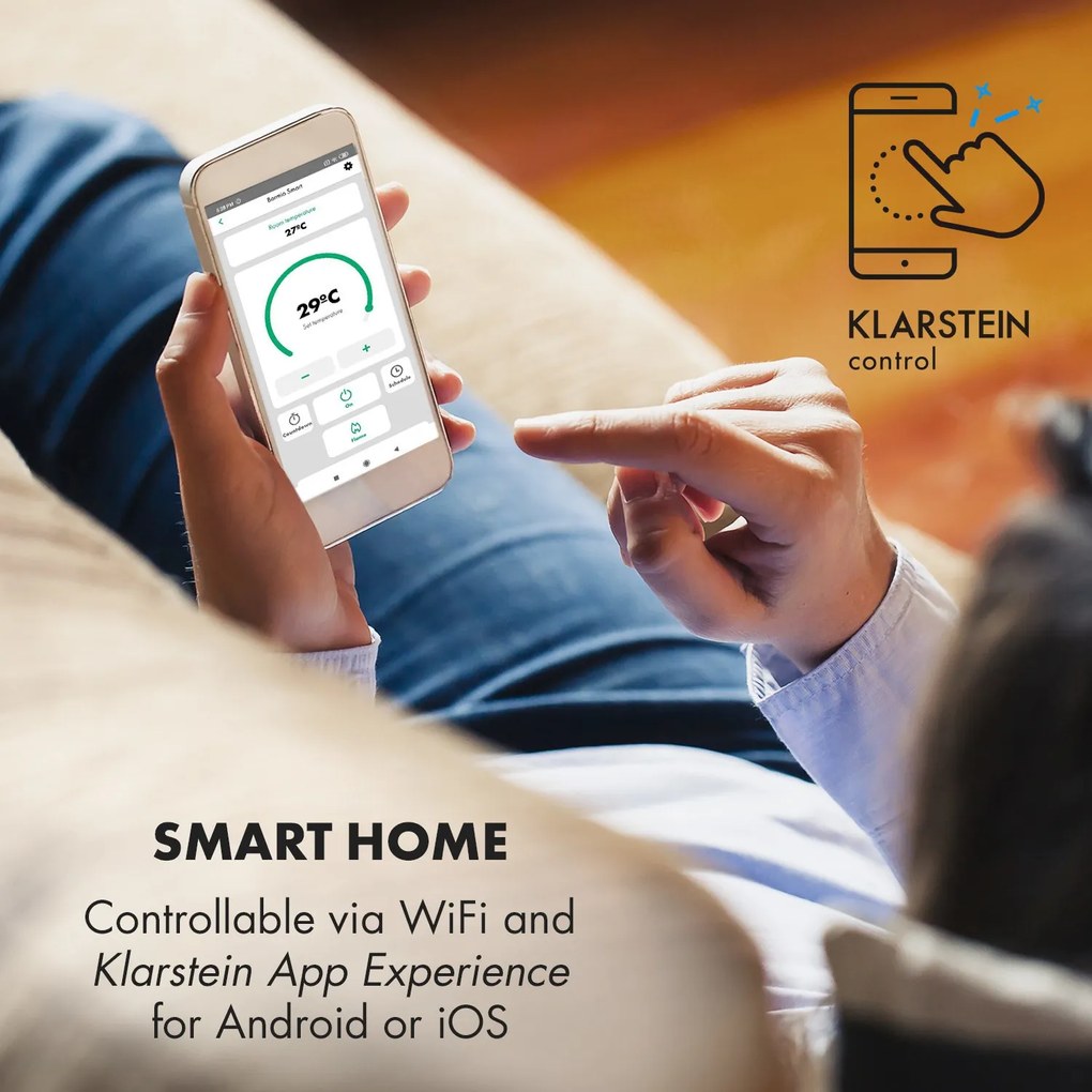 Klarstein Bormio S Smart, elektrický krb, 950/1900 W, termostat, týždenný časovač, čierny