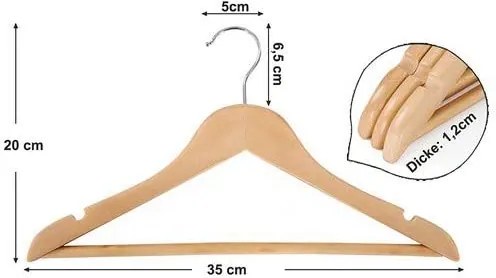 SONGMICS Drevené ramienko detské prírodné 35 cm 20 ks
