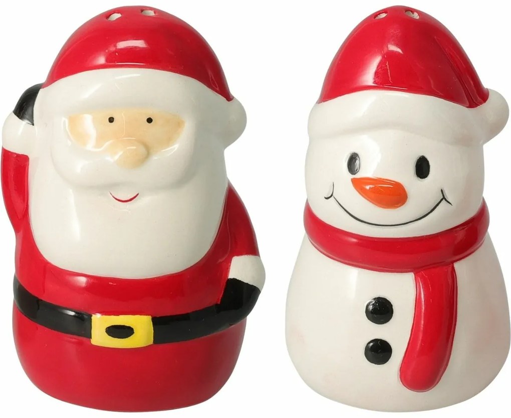 Vianočná keramická soľnička a korenička Santa a Snehuliak