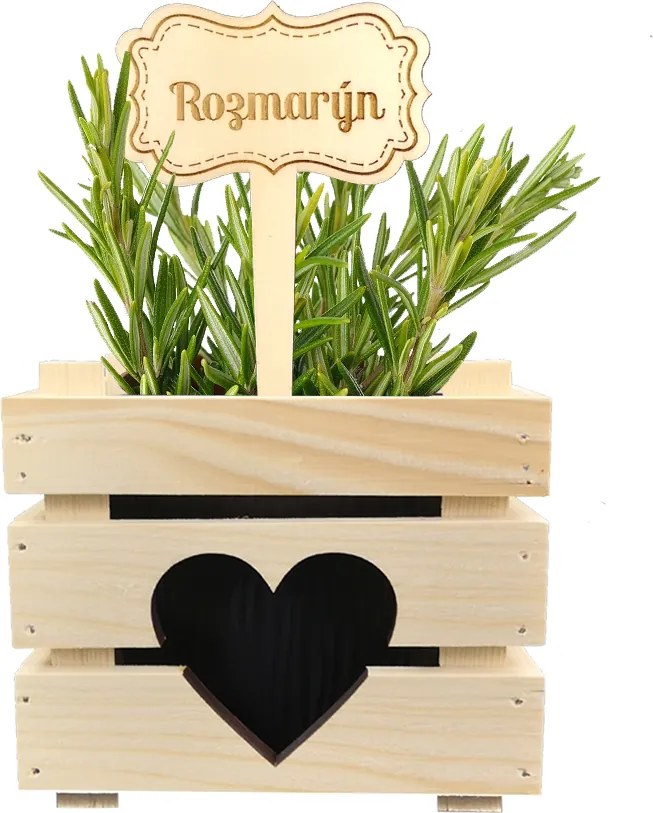 AMADEA Drevený zápich - ceduľka na bylinky Rozmarín, výška 20 cm, český výrobok