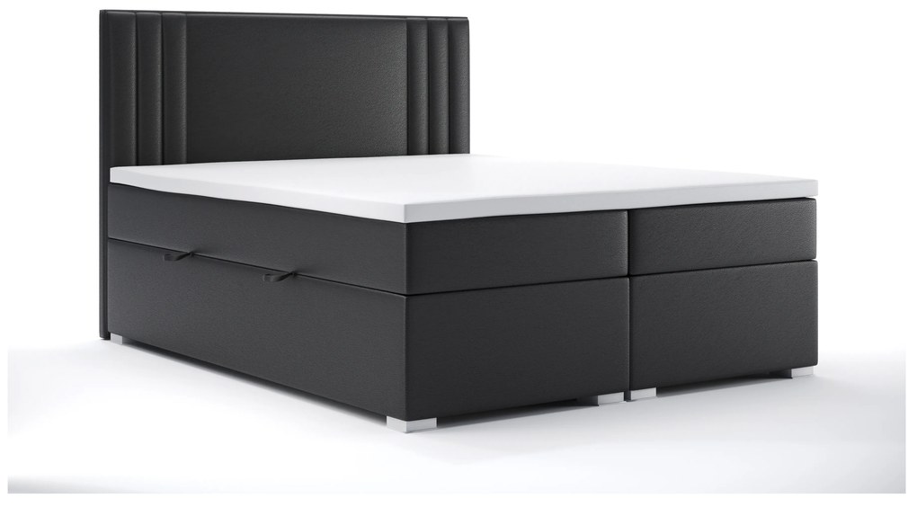 Manželská posteľ Boxspring 180 cm Morcano (čierna ekokoža) (s úložným priestorom). Akcia -20%. Vlastná spoľahlivá doprava až k Vám domov. 1044273