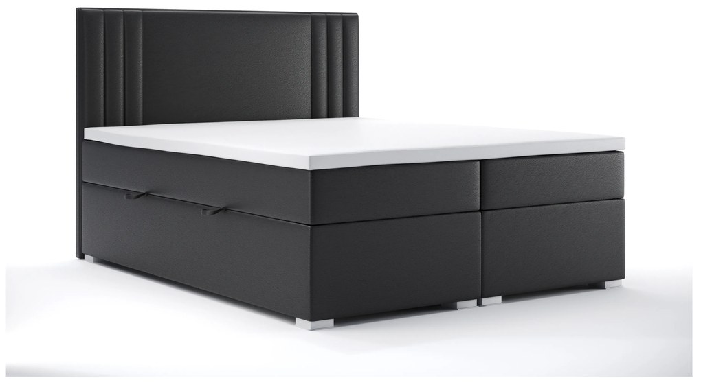 Manželská posteľ Boxspring 180 cm Morcano (čierna ekokoža) (s úložným priestorom). Akcia -21%. Vlastná spoľahlivá doprava až k Vám domov. 1044273