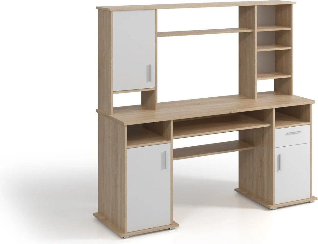 Písací stôl Vigo 160 cm s nadstavcom dub Sonoma/biely