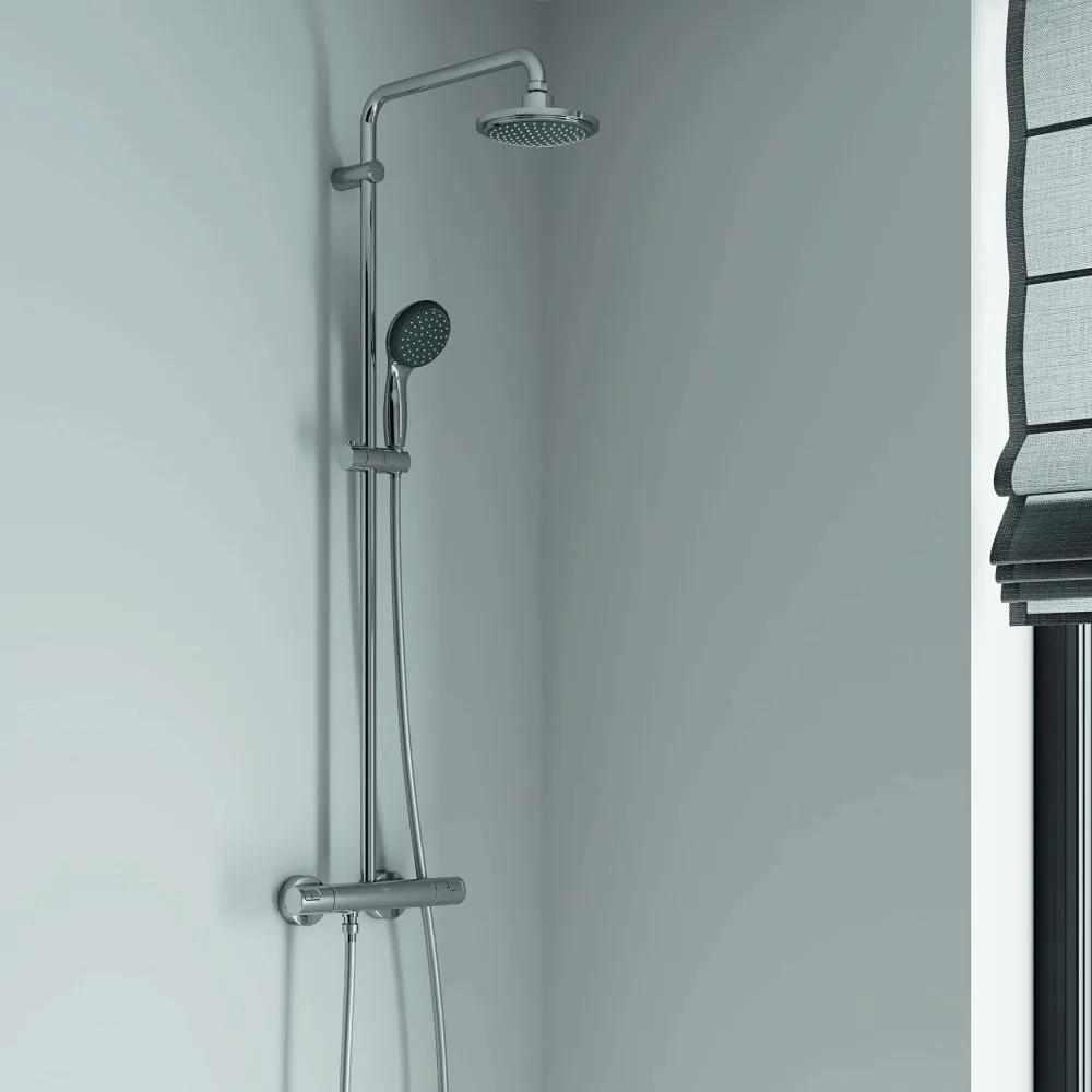 GROHE Vitalio Start nástenný sprchový systém s termostatom, horná sprcha 1jet EcoJoy priemer 160 mm, ručná sprcha 2jet, chróm, 27960000