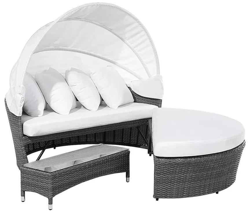 Záhradná posteľ z umelého ratanu s konferenčným stolíkom sivá SYLT LUX Beliani