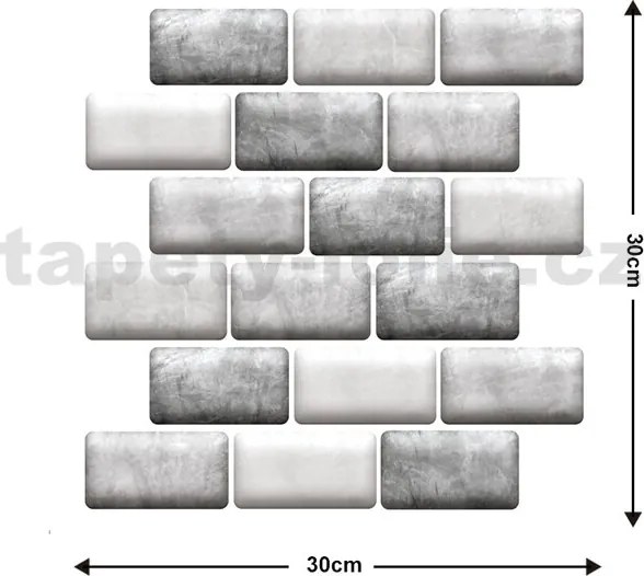 Samolepiace PVC 3D panely TPO2802, rozmer 30 x 30 cm, tehlový obklad sivo-biely, IMPOL TRADE