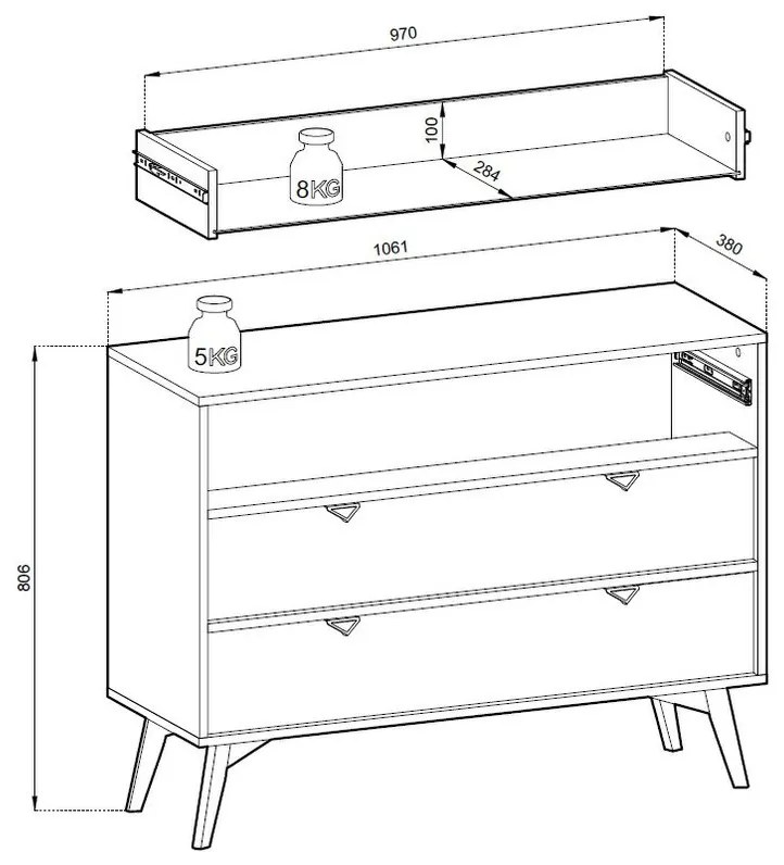Komoda Forest II s šuplíky 106 cm eukalyptus/béžová