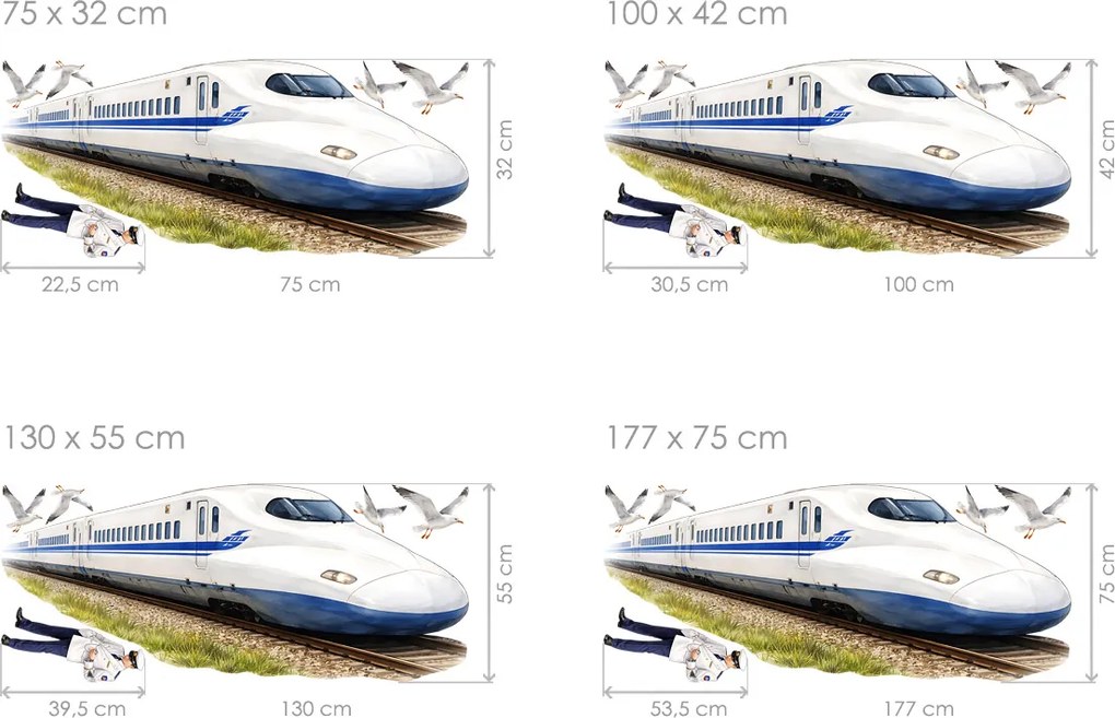 Vlak Shinkansen textilní prelepiteľná nálepka na stenu hárok 75 x 32 cm