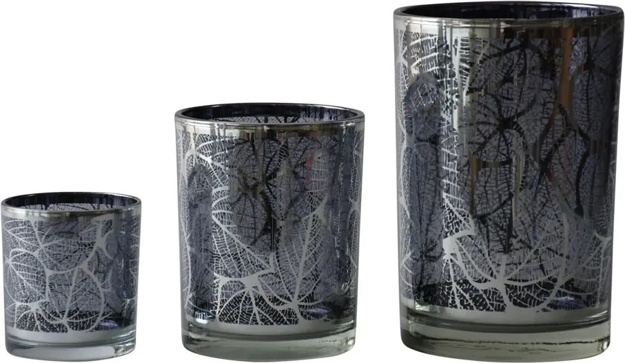 Tmavo šedý svietnik Tree s motívom listov - 12 * 12 * 18cm