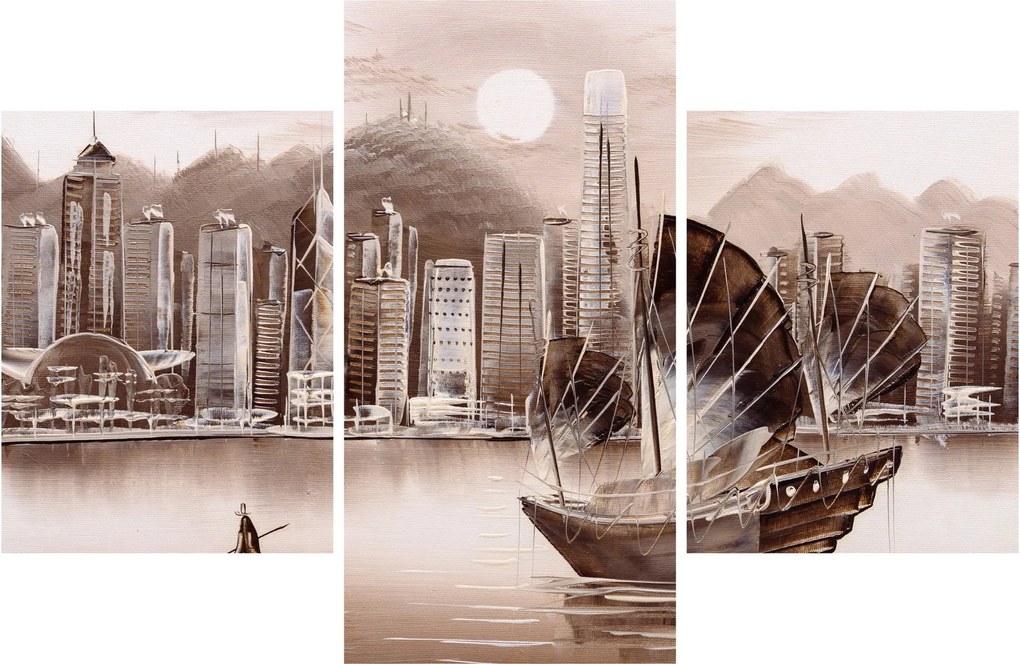 Obrázok - Victoria Harbor, Hong Kong, sépiový efekt (90x60 cm)