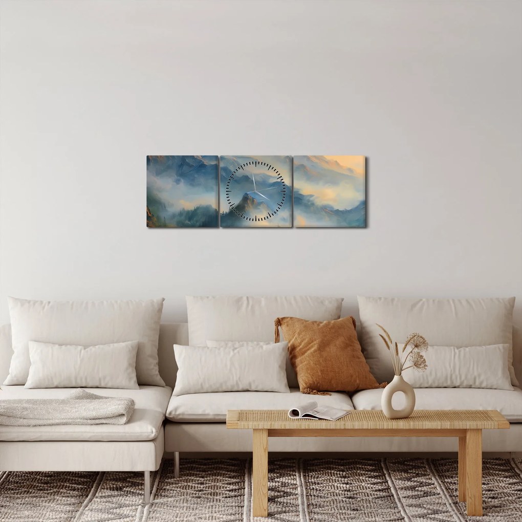 Obraz - Maľovaná horská krajina (s hodinami) (90x30 cm)