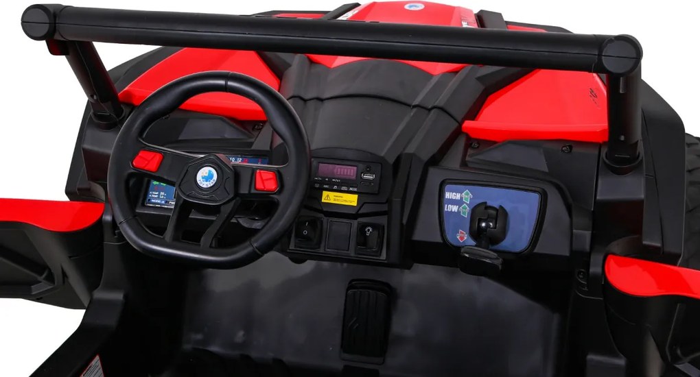 Ramiz UTV-MX batériová bugina pre deti Červená + pohon 4x4 + diaľkové ovládanie + LED zvuk + úložný priestor + EVA + pomalý štart