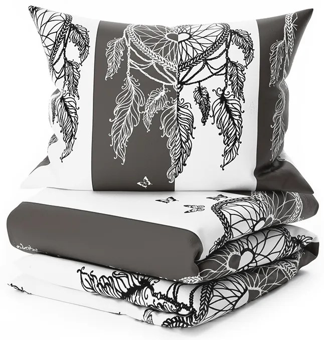 Sada mikroplyšových obliečok TIRSO sivo-biele + obliečka mikroplyš SOFT 90x200 cm biele, jednolôžko