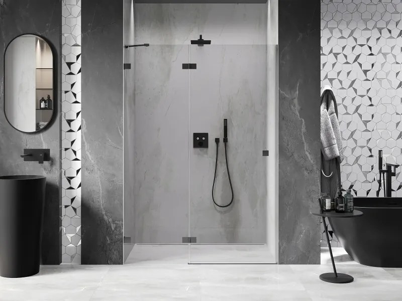 Mexen, Mexen Lunar ľavé otočné sprchové dvere 135 cm, transparentné, pištoľový kov - 834-135-000-95-00-L