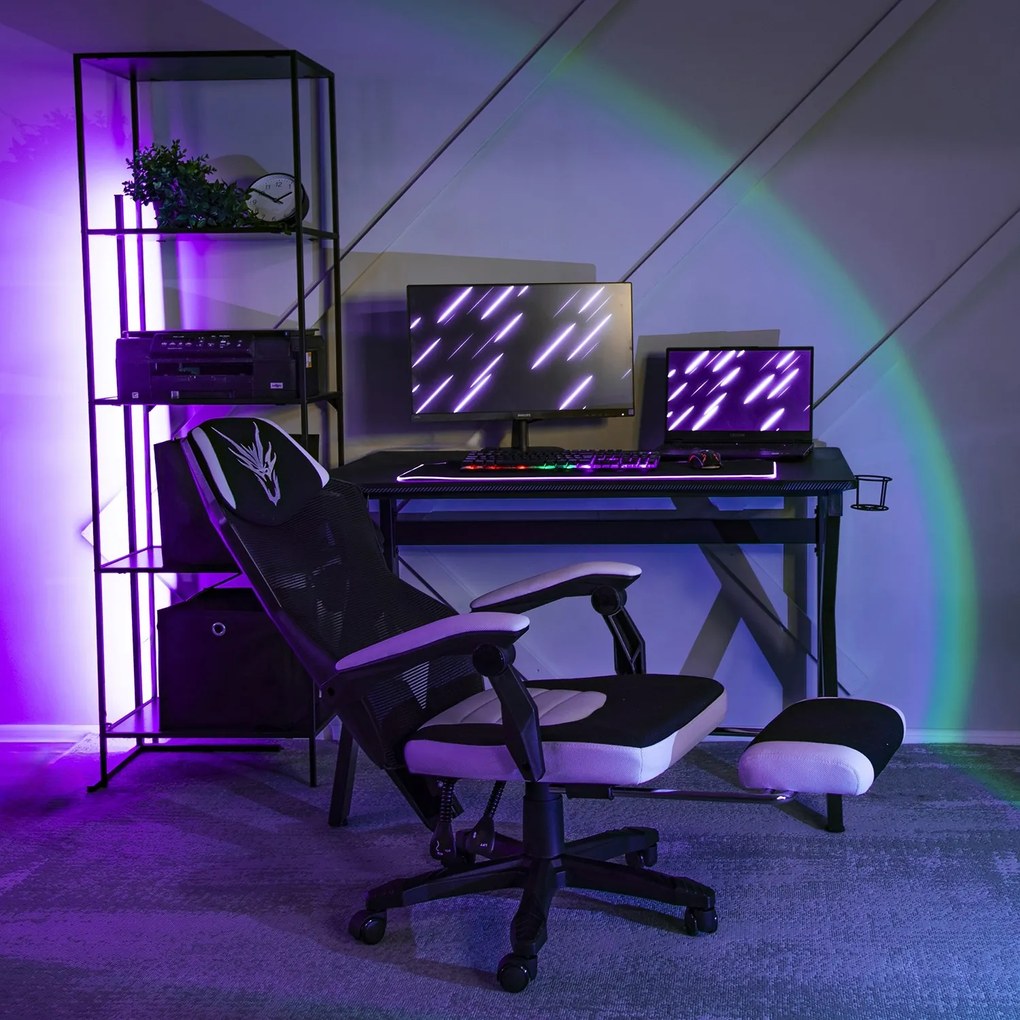 Herná stolička Bing s podnožkou čierna/biela