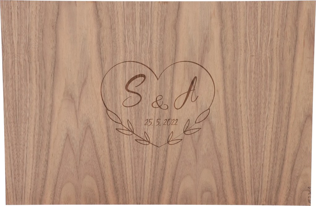 ČistéDrevo Drevená svadobná ceduľa na podpisy orech - srdce