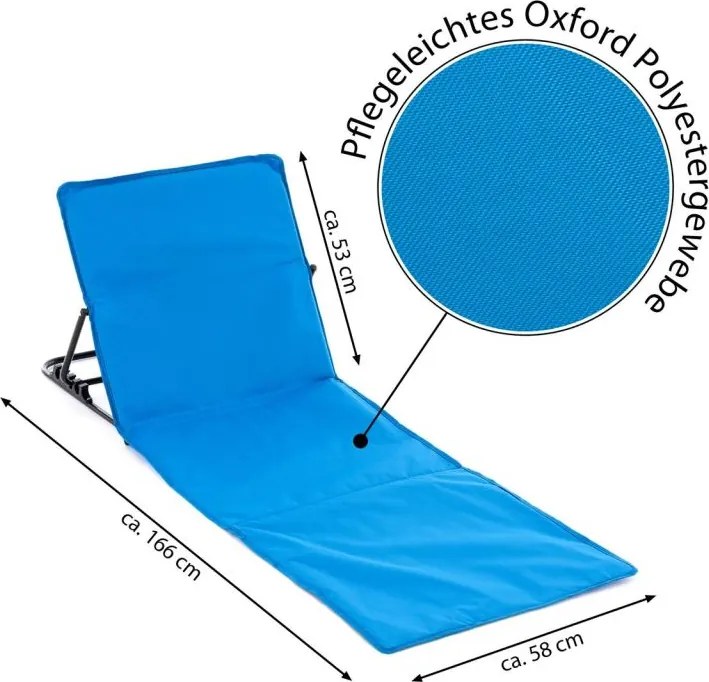 Nastaviteľná plážová podložka s operadlom, modrá, 2 ks