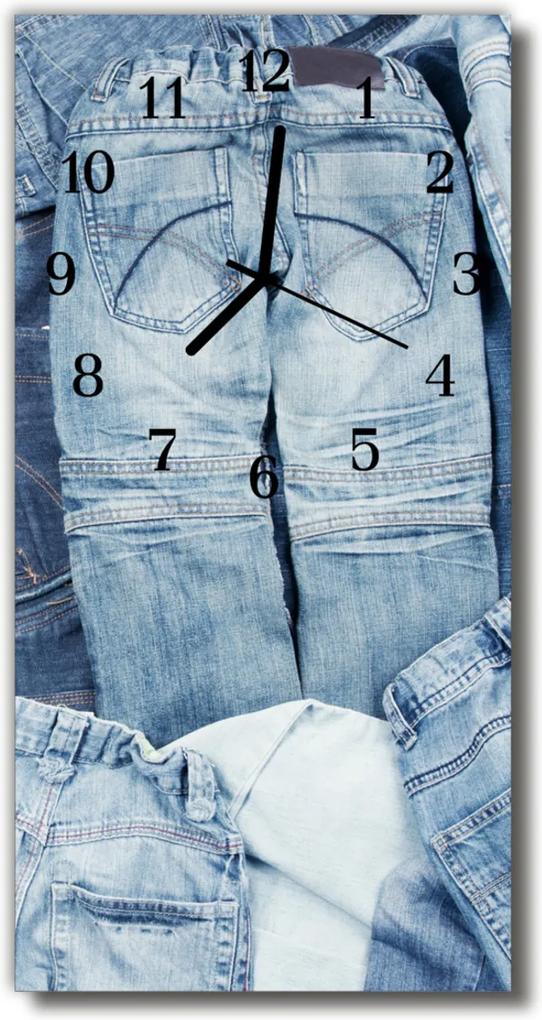 Skleněné hodiny vertikální Modré kalhoty