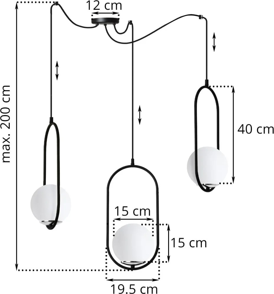 Závesné svietidlo Florence Spider, 3x biele sklenené tienidlo, b/ch, U