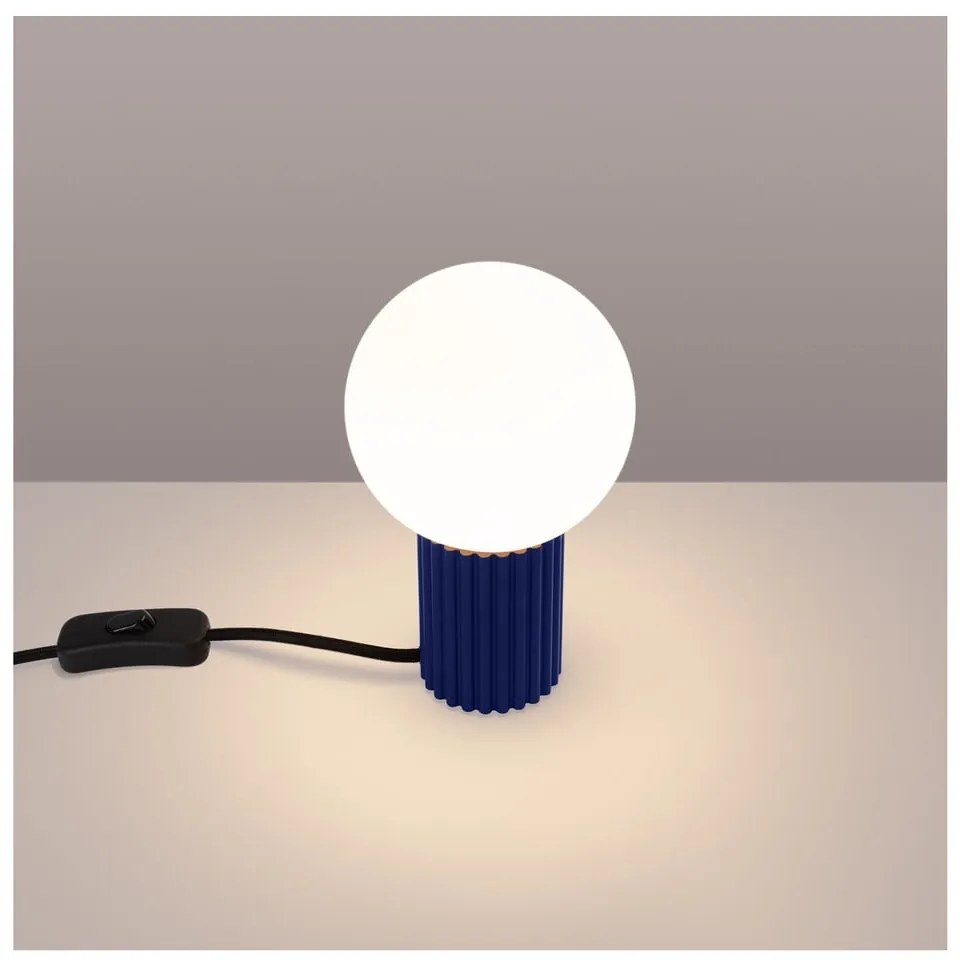 Tmavomodrá stolová lampa so skleneným tienidlom (výška 19 cm) Orbital – Sollux