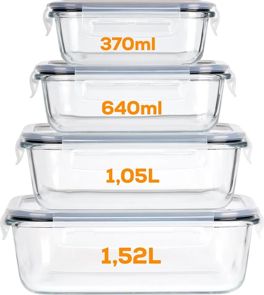 VILDE Sada 4 sklenených tesniacich dóz, krabičky na jedlo SKLO - LOCK&LOCK