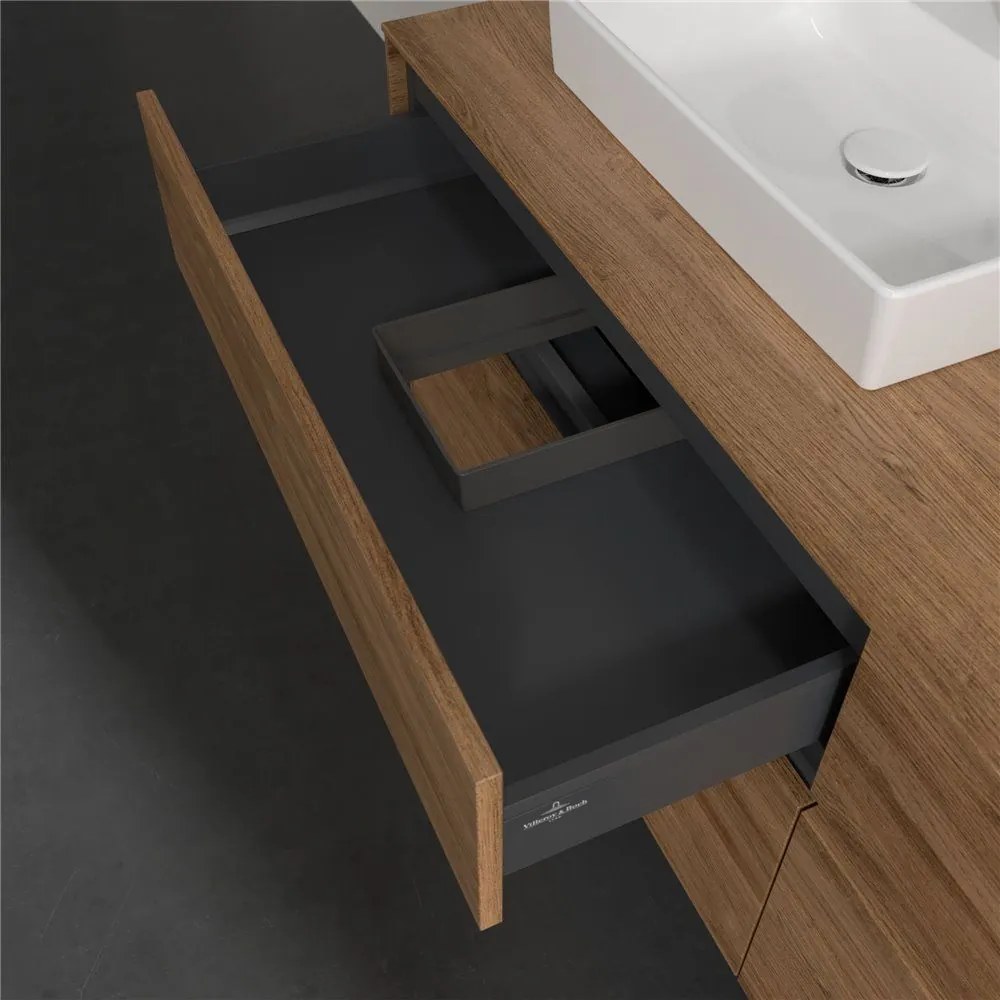 VILLEROY &amp; BOCH Collaro závesná skrinka pod dve umývadlá na dosku, 4 zásuvky, 1600 x 500 x 548 mm, Oak Kansas, C02100RH