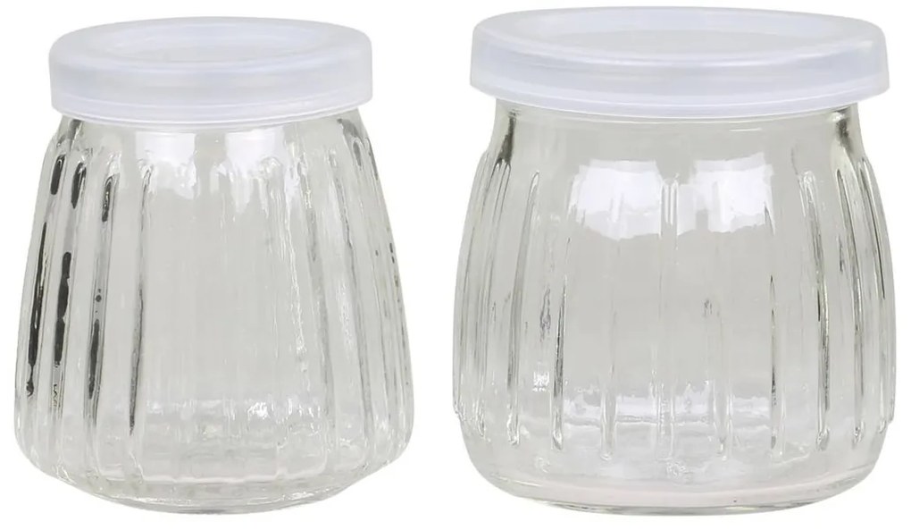 2ks sklenená drážkovaná dóza s viečkom - Ø 7,5*7,5/ Ø 6,5*7,5 cm